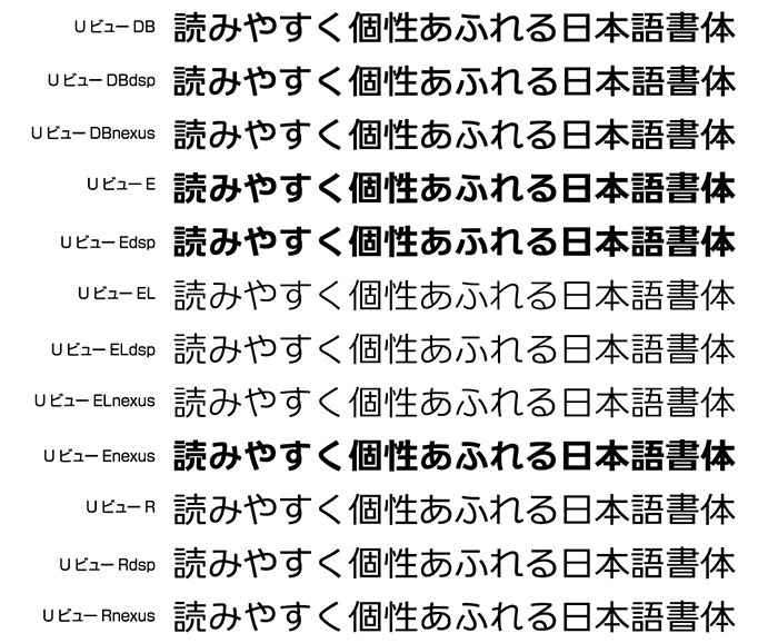 Uビュー12書体セット組見本(フォント見本)