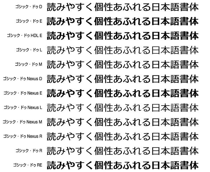 ゴシック・ドゥ12書体セット組見本(フォント見本)